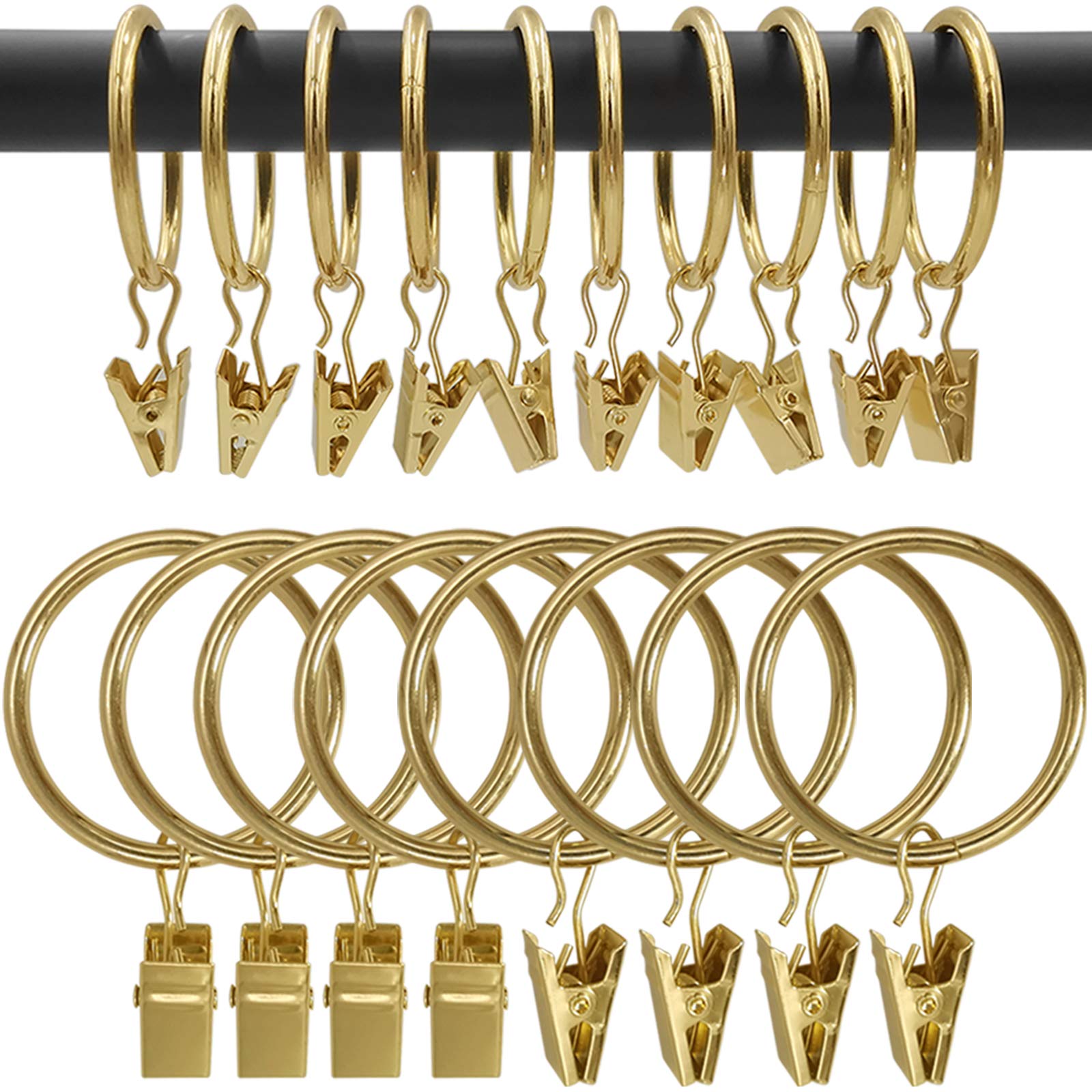 AMZSEVEN front pack of gold curtain rings showing quantity and finish benefit