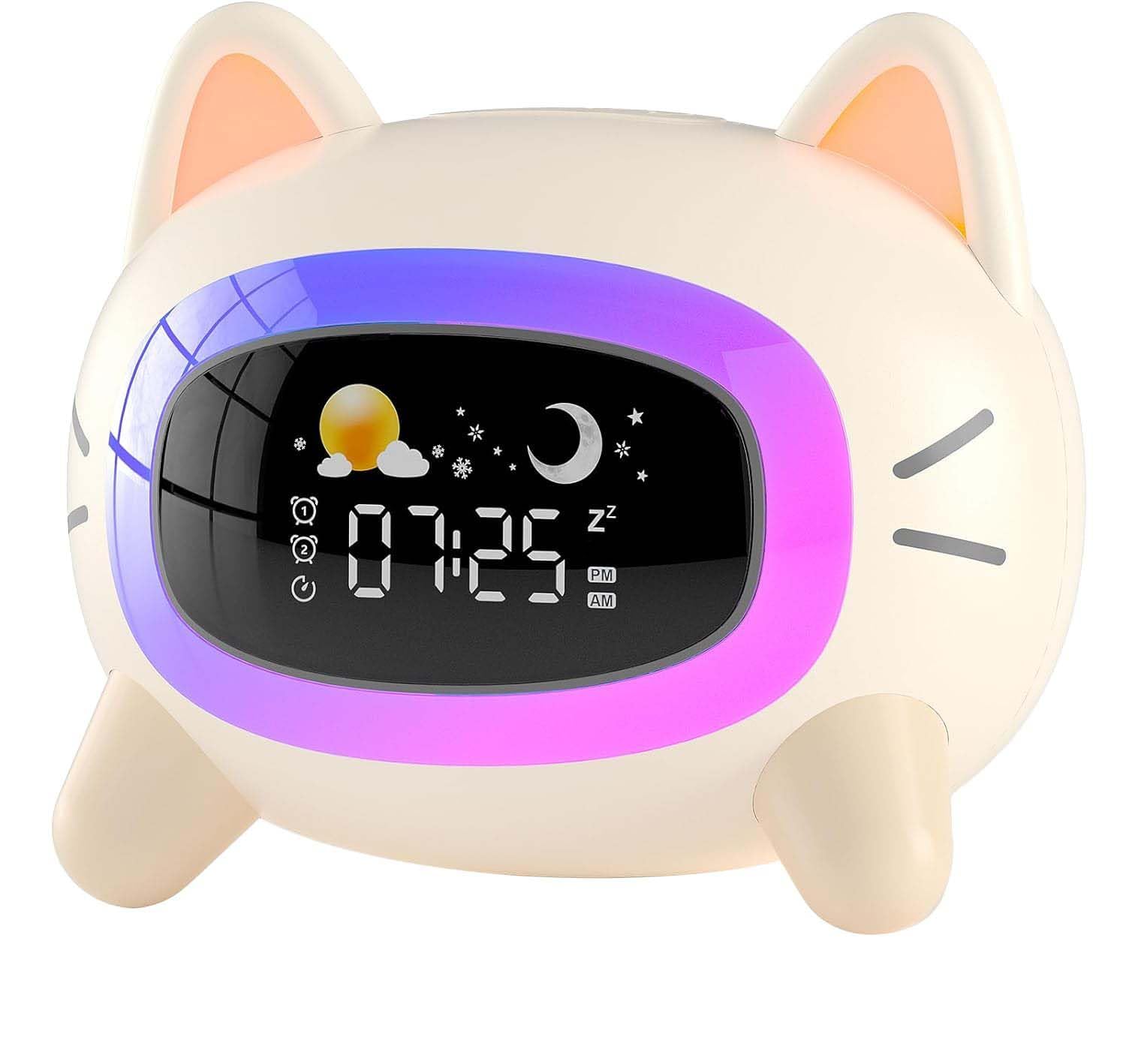 ANALOI cat clock back view with battery port emphasizing portable power option
