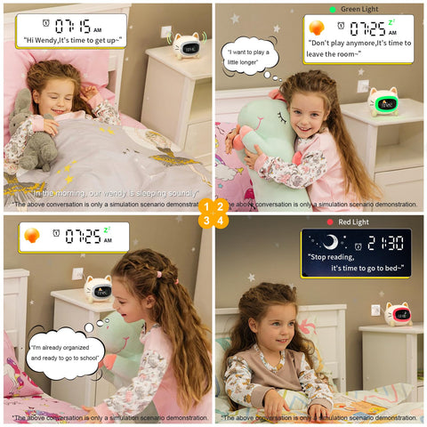 ANALOI cat clock glowing nightlight creating a calming bedside atmosphere