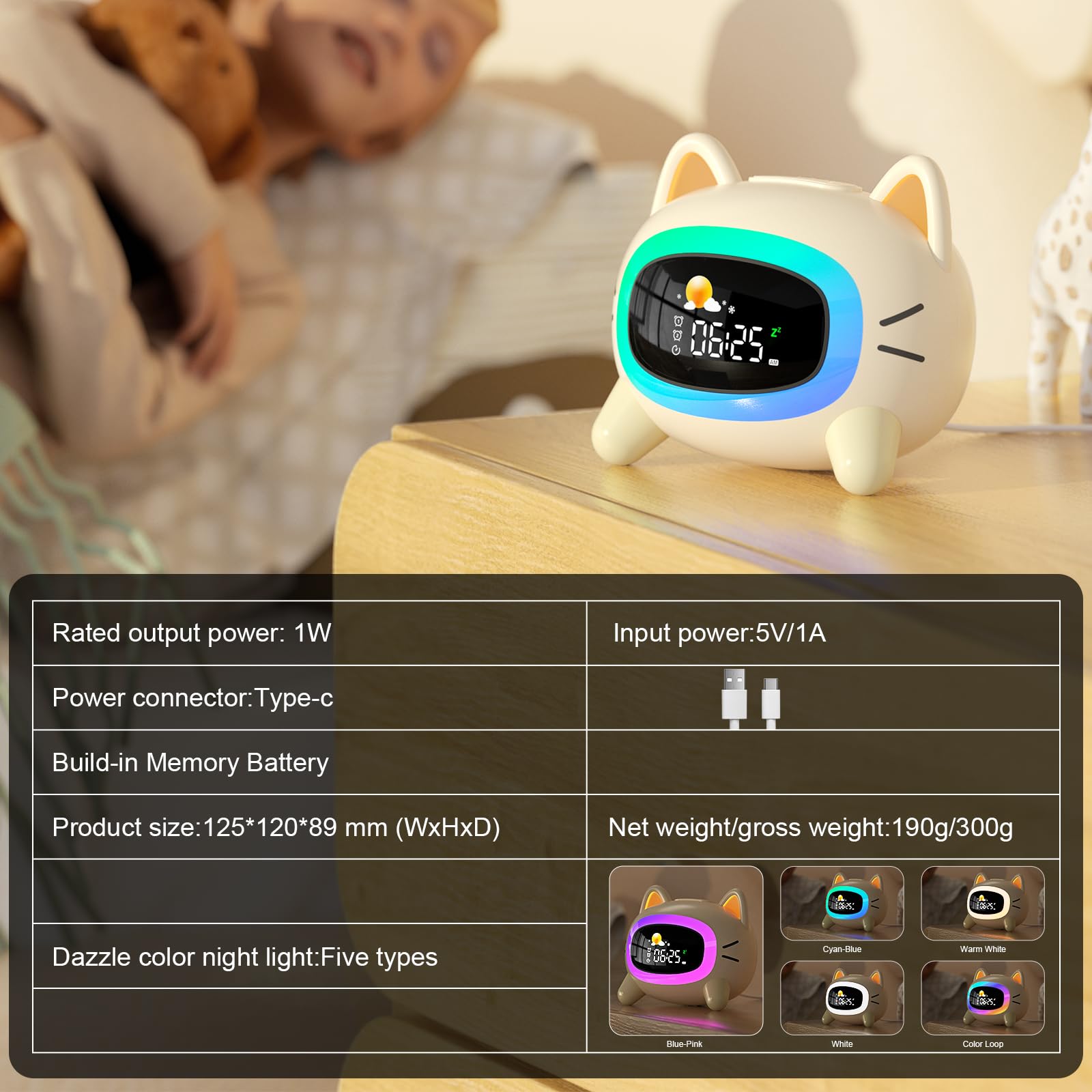 ANALOI cat clock shown next to toy to indicate compact size and easy placement