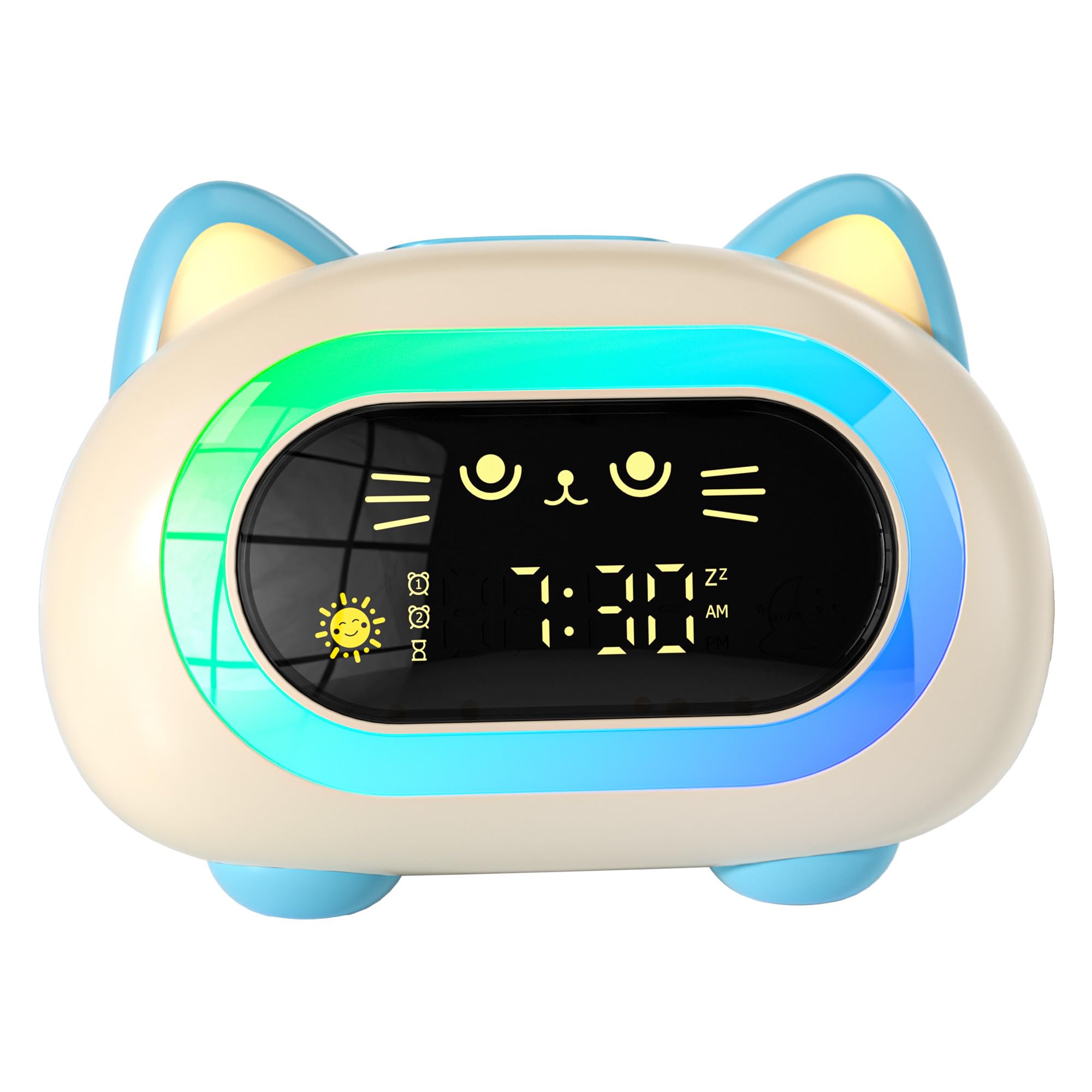 ANALOI clock lit in night mode demonstrating gentle bedtime light