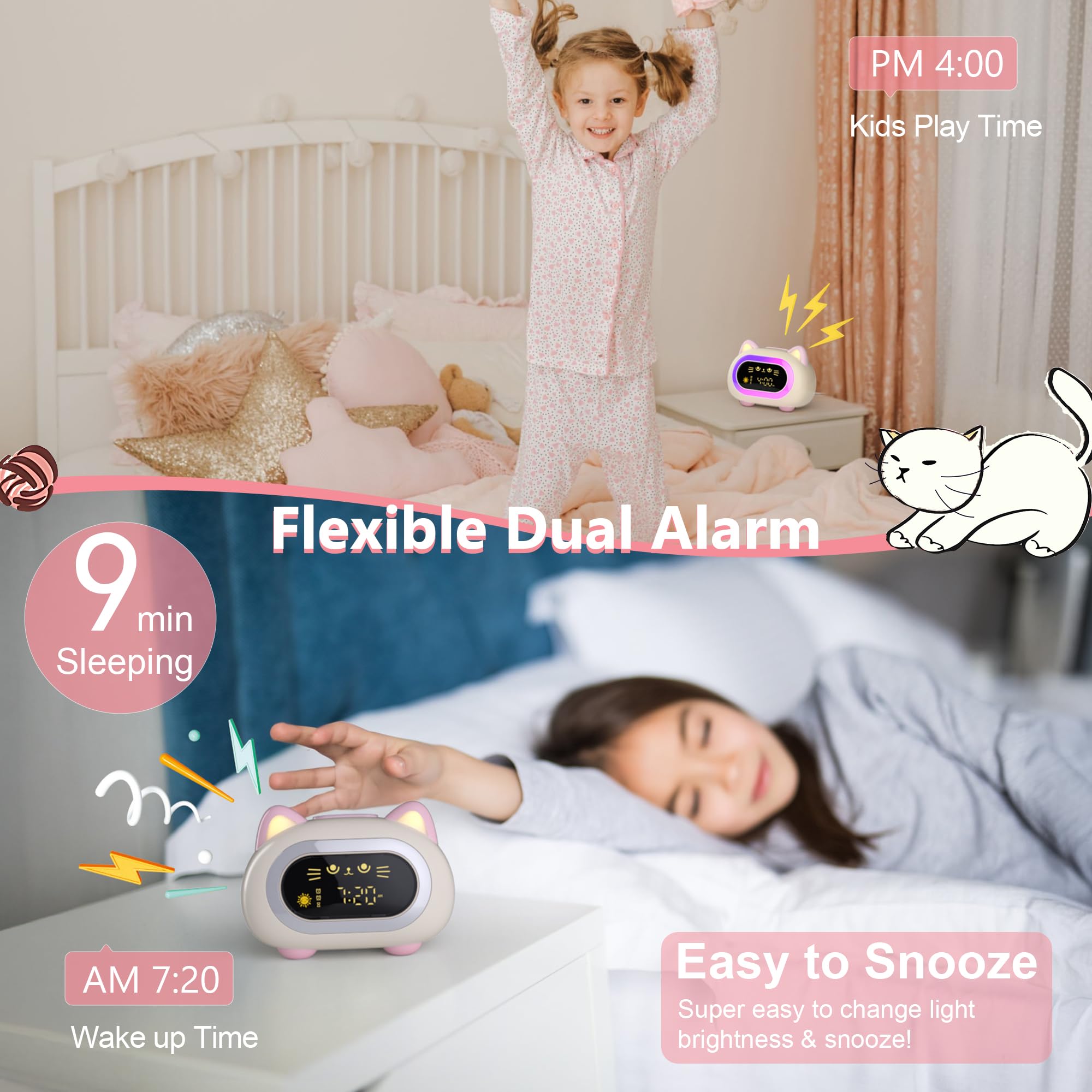 ANALOI clock beside a toy showing compact size for kids’ rooms