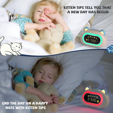 ANALOI clock next to toy showing compact size and bedroom fit