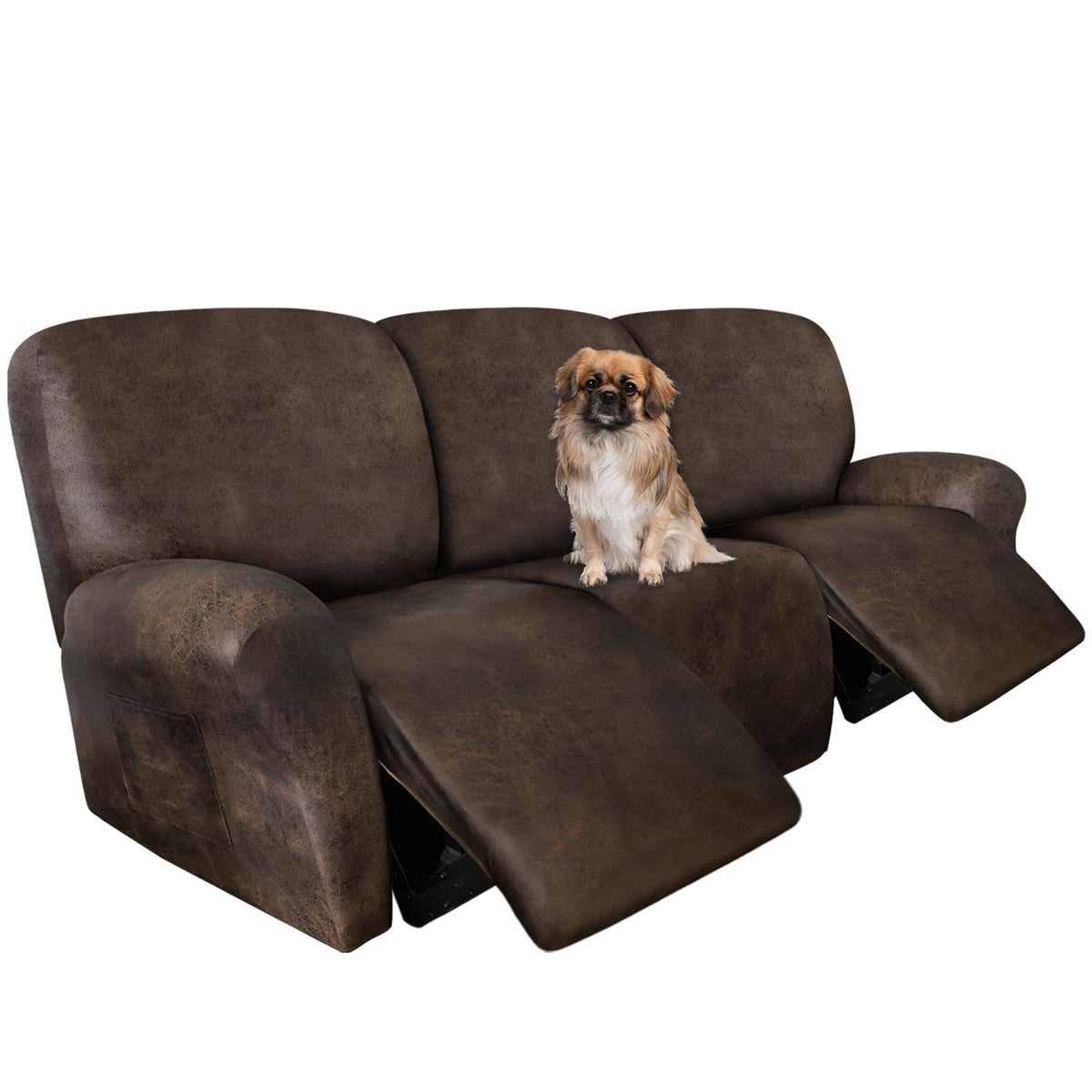 ANARACHON front view of brown 8-piece recliner cover showing full fit benefit