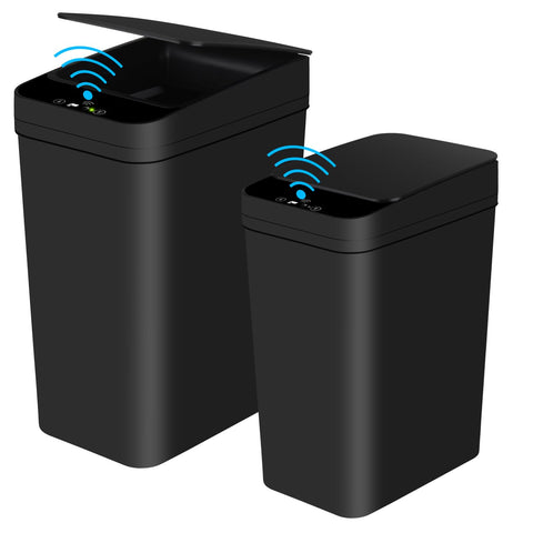 Anborry front view of two-pack trash cans showing space-saving design and hygiene benefit