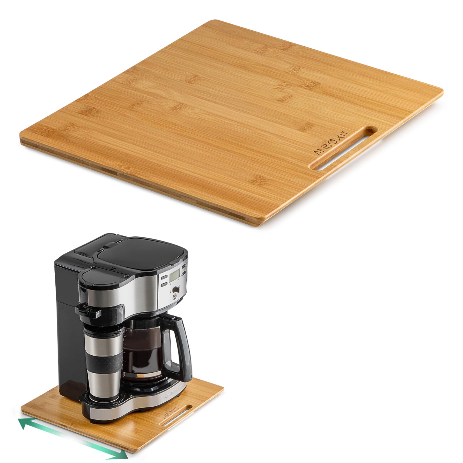 ANBOXIT front view of bamboo sliding tray showing slim profile and stability benefit