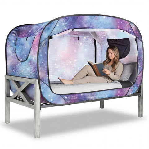ANC POP front view of unicorn twin bed tent showing private canopy and theme