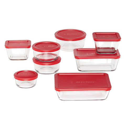 Anchor Hocking front view of full 16-piece set showing organized storage benefit