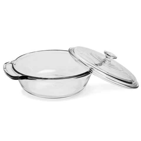 Anchor Hocking clear casserole front view showing oven-ready design and serving benefit