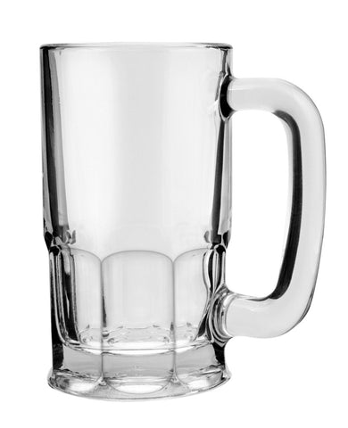Anchor Hocking front view of six clear wagon beer mugs showing capacity and classic look