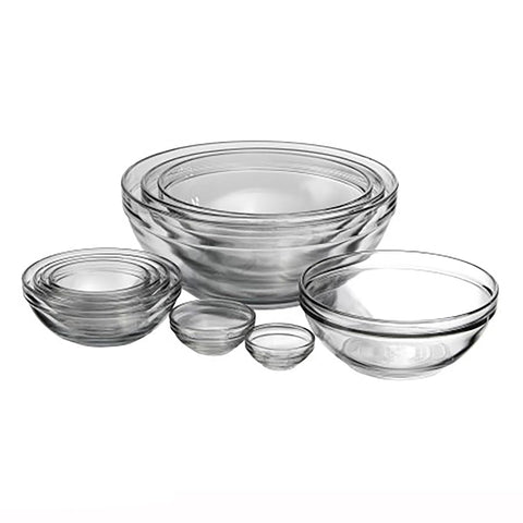 Anchor Hocking front view of full set showing clear glass and nesting benefit