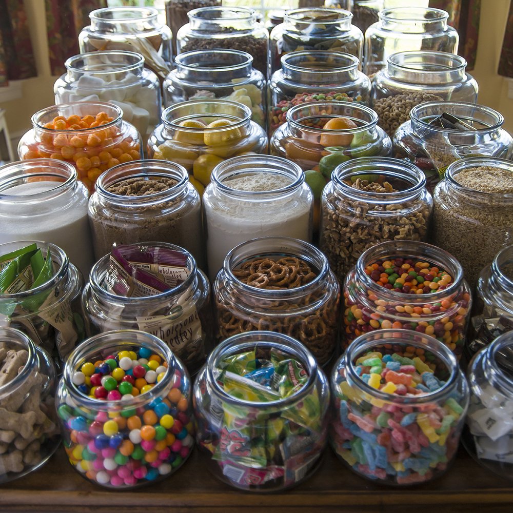 Anchor Hocking jar on kitchen counter, demonstrates attractive countertop storage