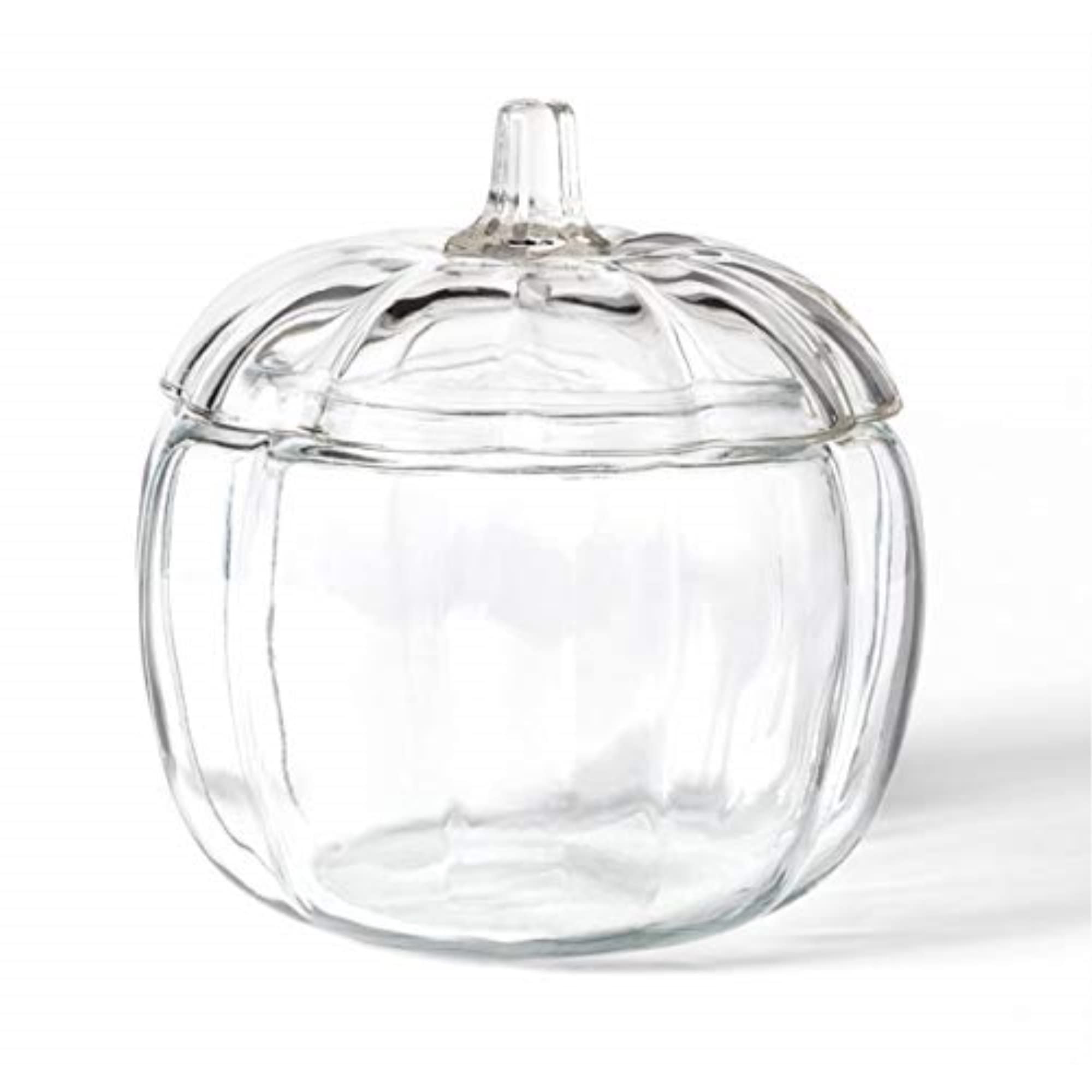Anchor Hocking pumpkin jar front view showing clear glass and decorative shape for display