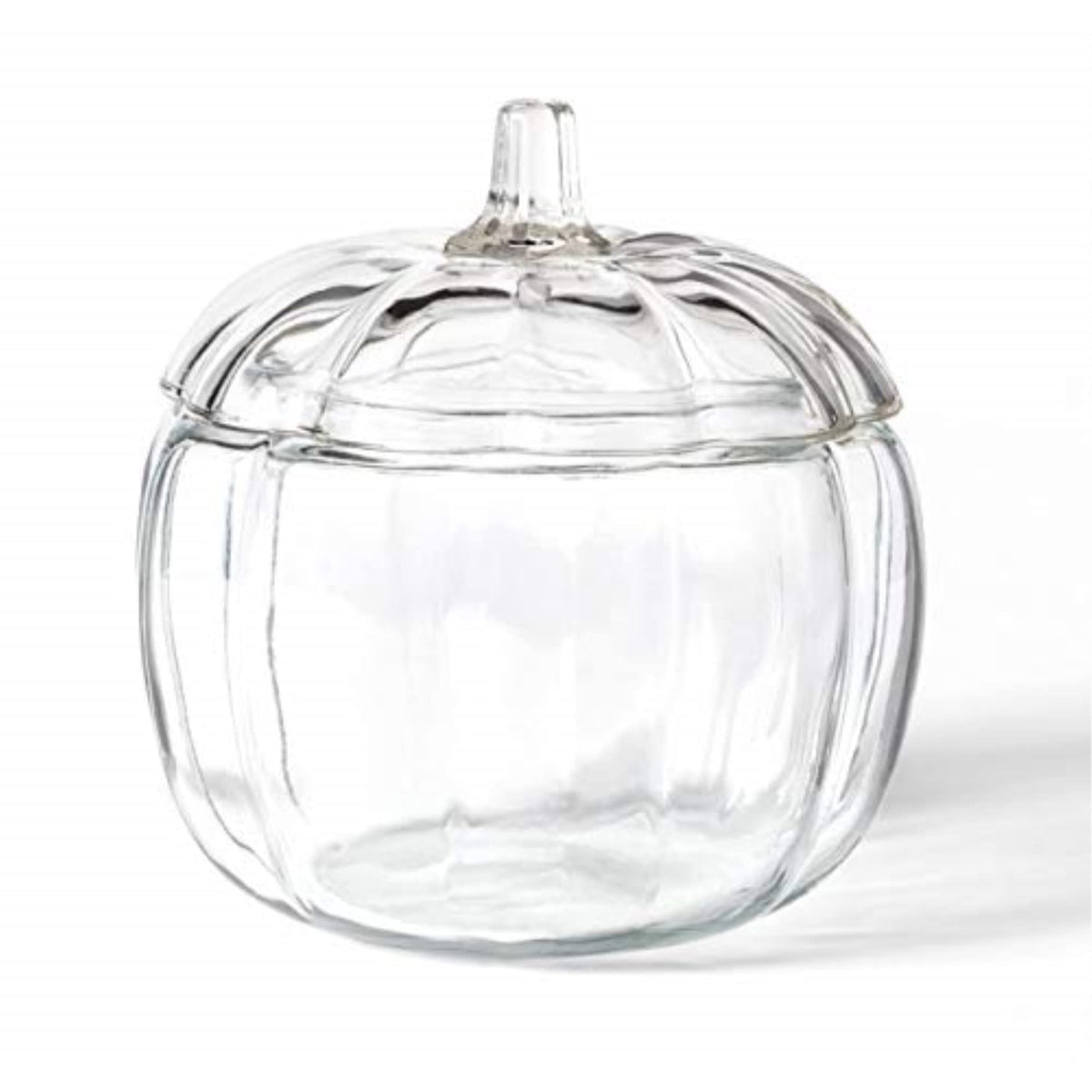 Anchor Hocking pumpkin jar front view showing clear glass and decorative shape for display