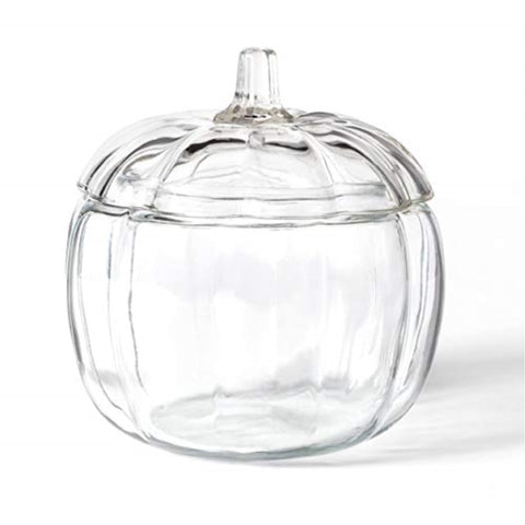 Anchor Hocking pumpkin jar front view showing clear glass and decorative shape for display