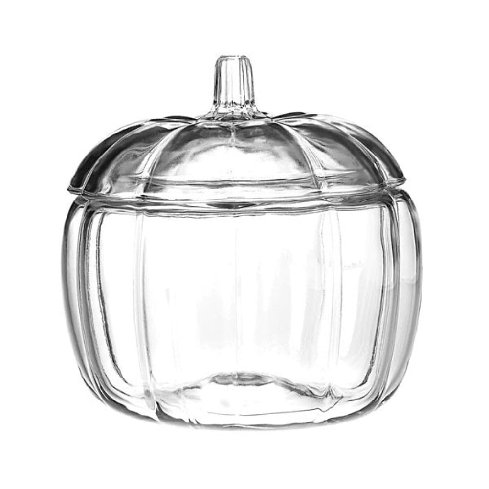 Anchor Hocking front view pumpkin jar showing clear glass and capacity benefit