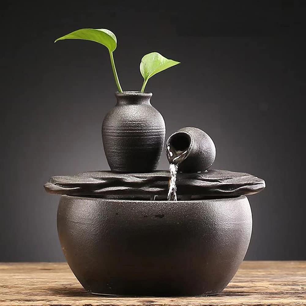 andady ceramic fountain front view shows sleek black finish and compact design benefit: elegant decor
