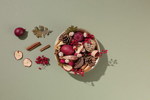ANDALUCA potpourri bag beside common items showing compact scale