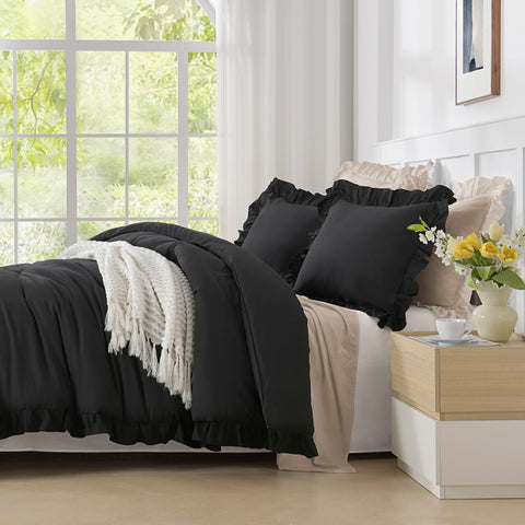 Andency comforter styled in bedroom with accessories illustrating versatile farmhouse shabby chic appeal