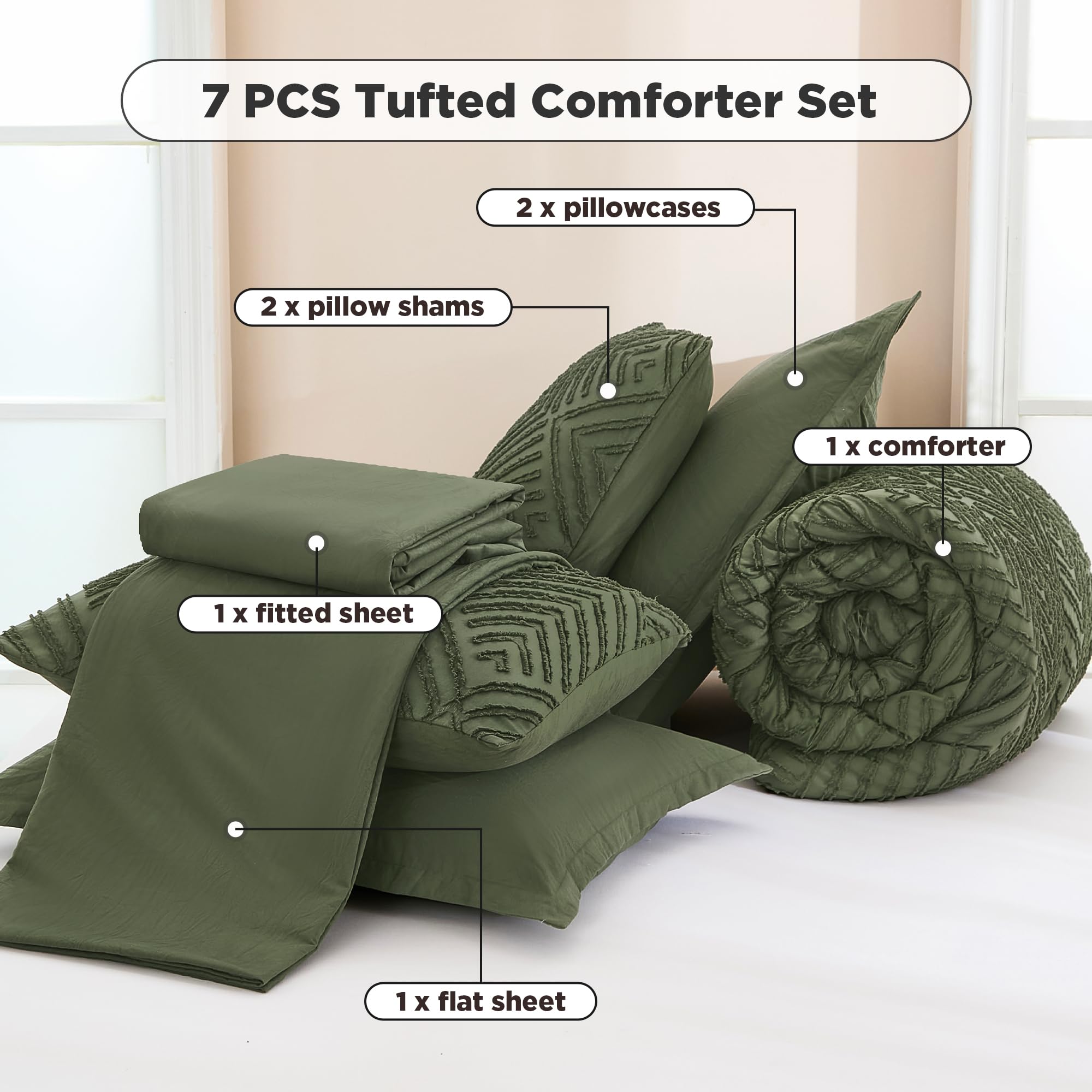 Andency comforter set styled in bedroom for boho-modern ambiance