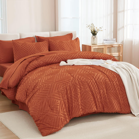 Andency burnt orange comforter front view showing plush finish and warm color