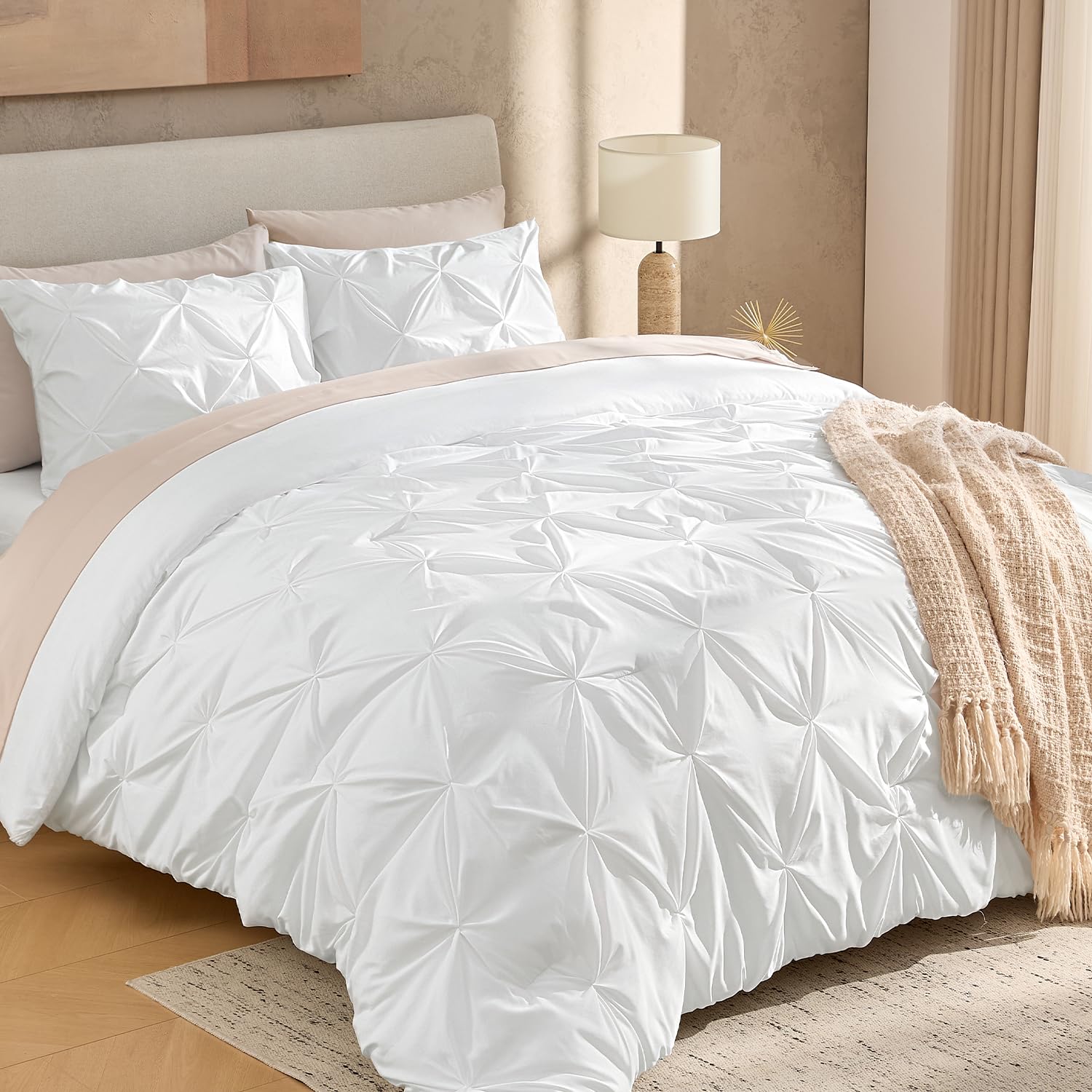 Andency comforter front view showing elegant pintuck and crisp white finish