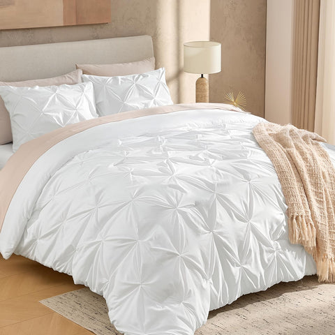 Andency comforter front view showing elegant pintuck and crisp white finish