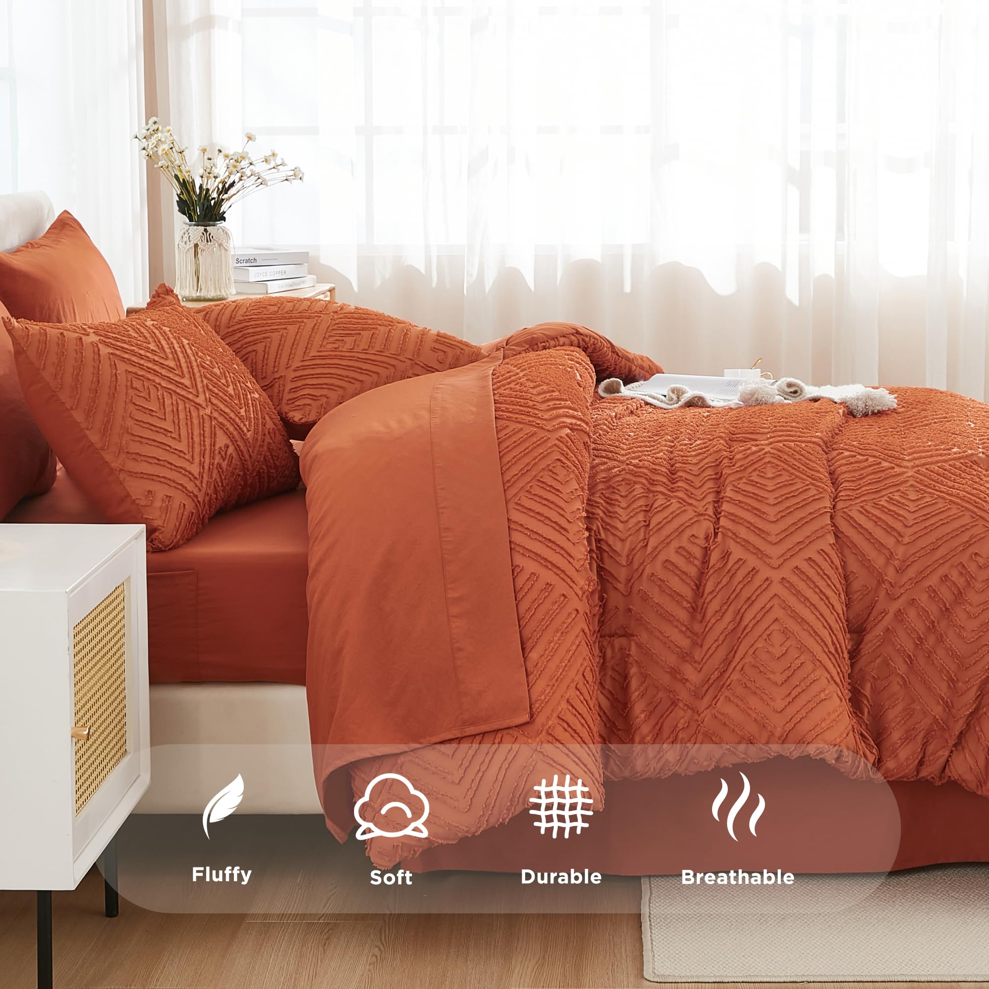 Andency comforter next to mattress scale comparison showing generous coverage and fit