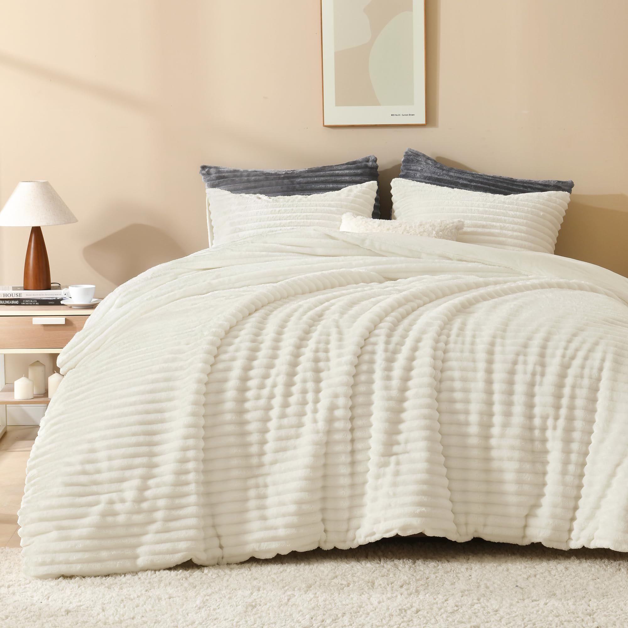 Andency cream comforter front view showing plush look and cozy appeal