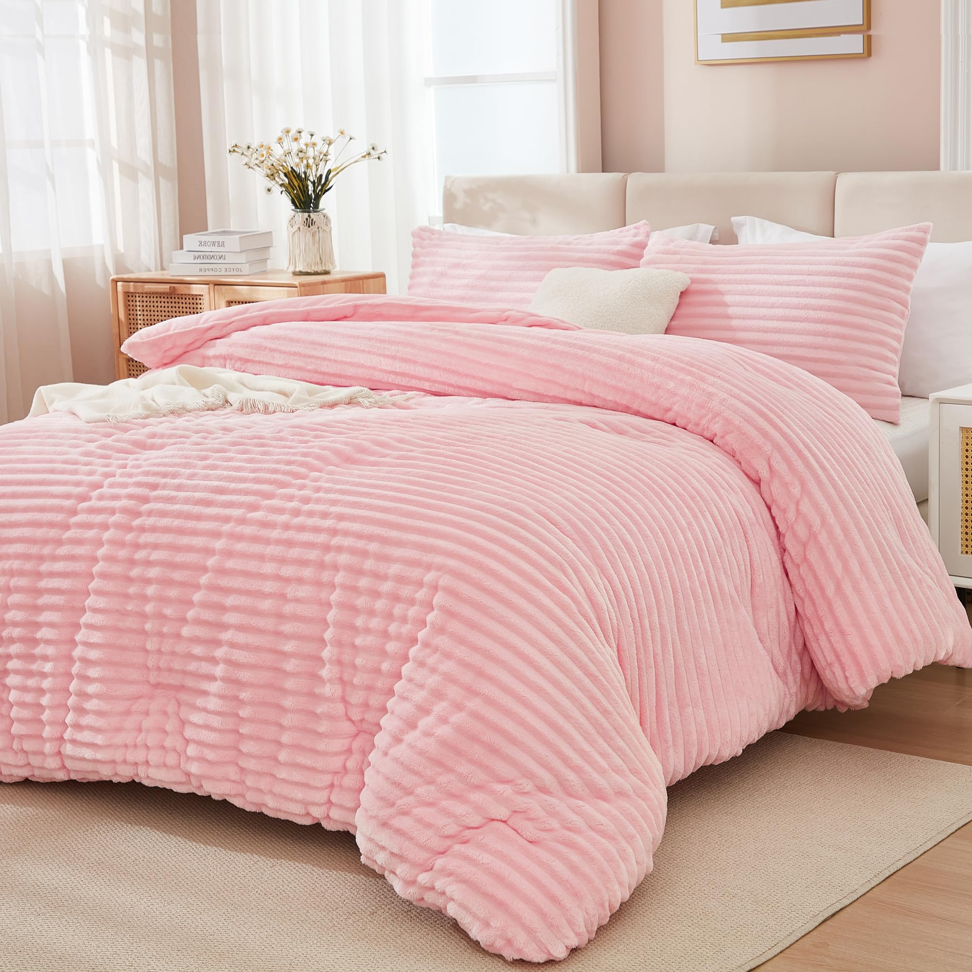 Andency pink comforter front view showing full set and welcoming look