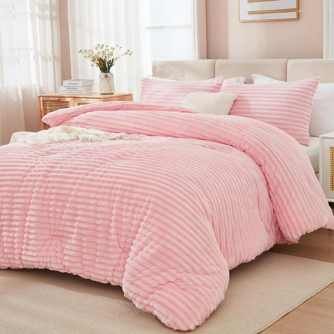 Andency pink comforter front view showing full set and welcoming look