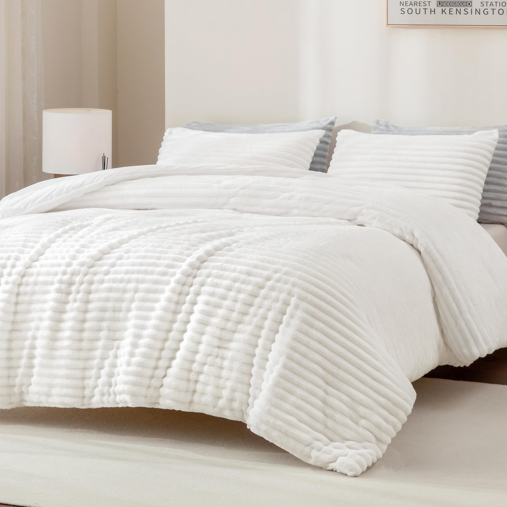 Andency front view of white comforter set showing plush look and inviting warmth