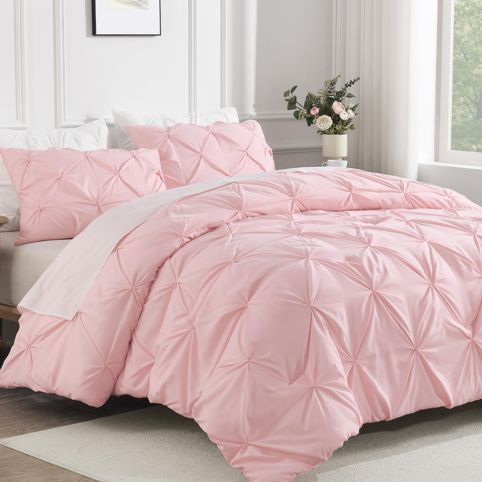 Andency comforter front view showing elegant pintuck and welcoming look