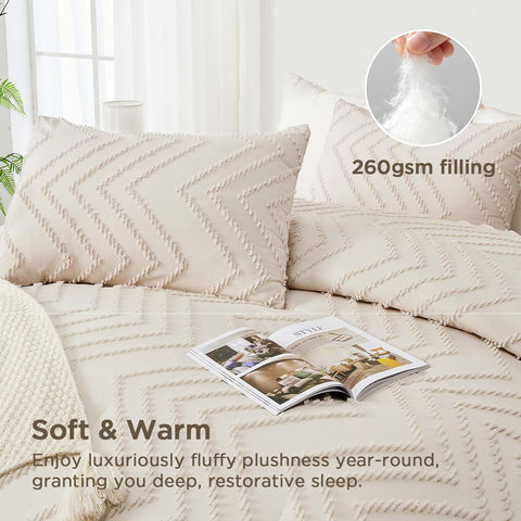 Andency comforter styled on a full bed to demonstrate drape and room coordination