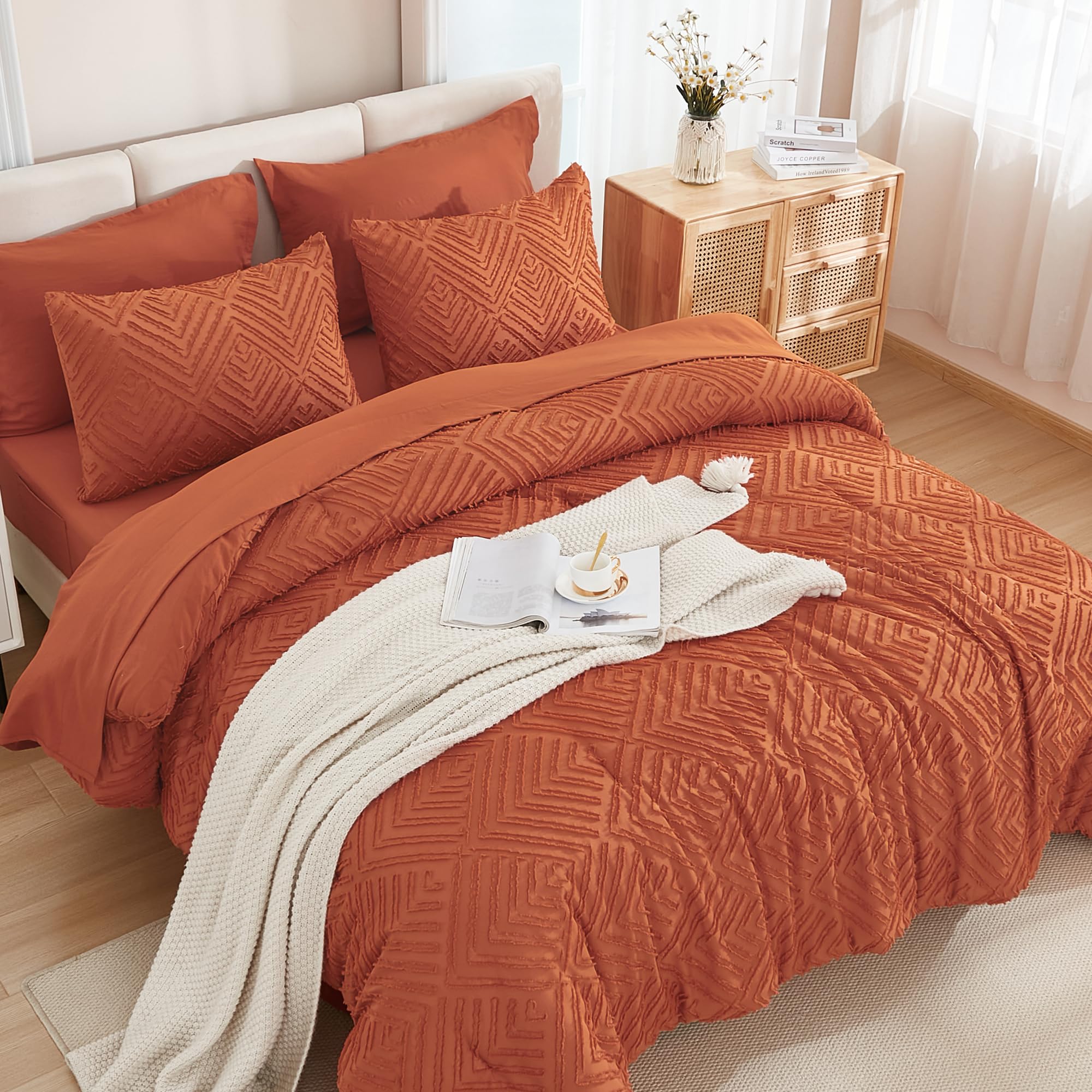 Andency comforter close texture detail highlighting tufted geometric pattern for depth