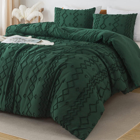Andency king size comforter front view showing elegant emerald color and tufted pattern benefit: instant bedroom refresh