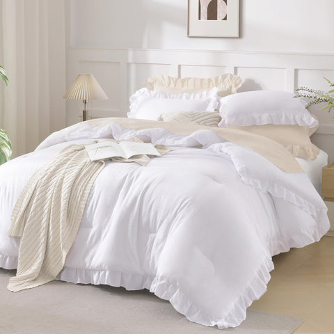 Andency pillow shams and matching ruffles displayed for coordinated bedding benefit