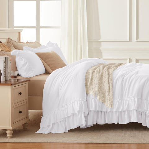 Andency comforter on queen bed showing scale and generous drape for layered bedding