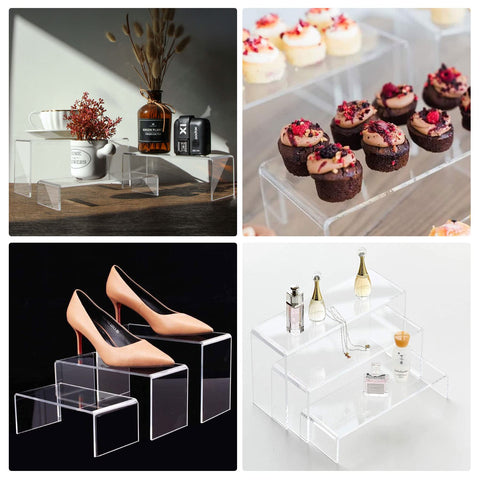 ANDGOO risers inuse with cosmetics on countertop improving product visibility