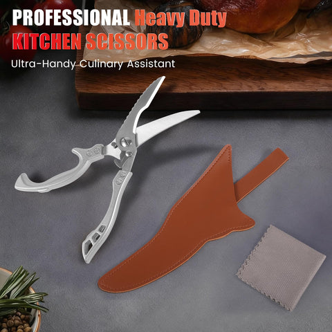 ANDONG shears cutting through raw chicken, efficient poultry prep benefit