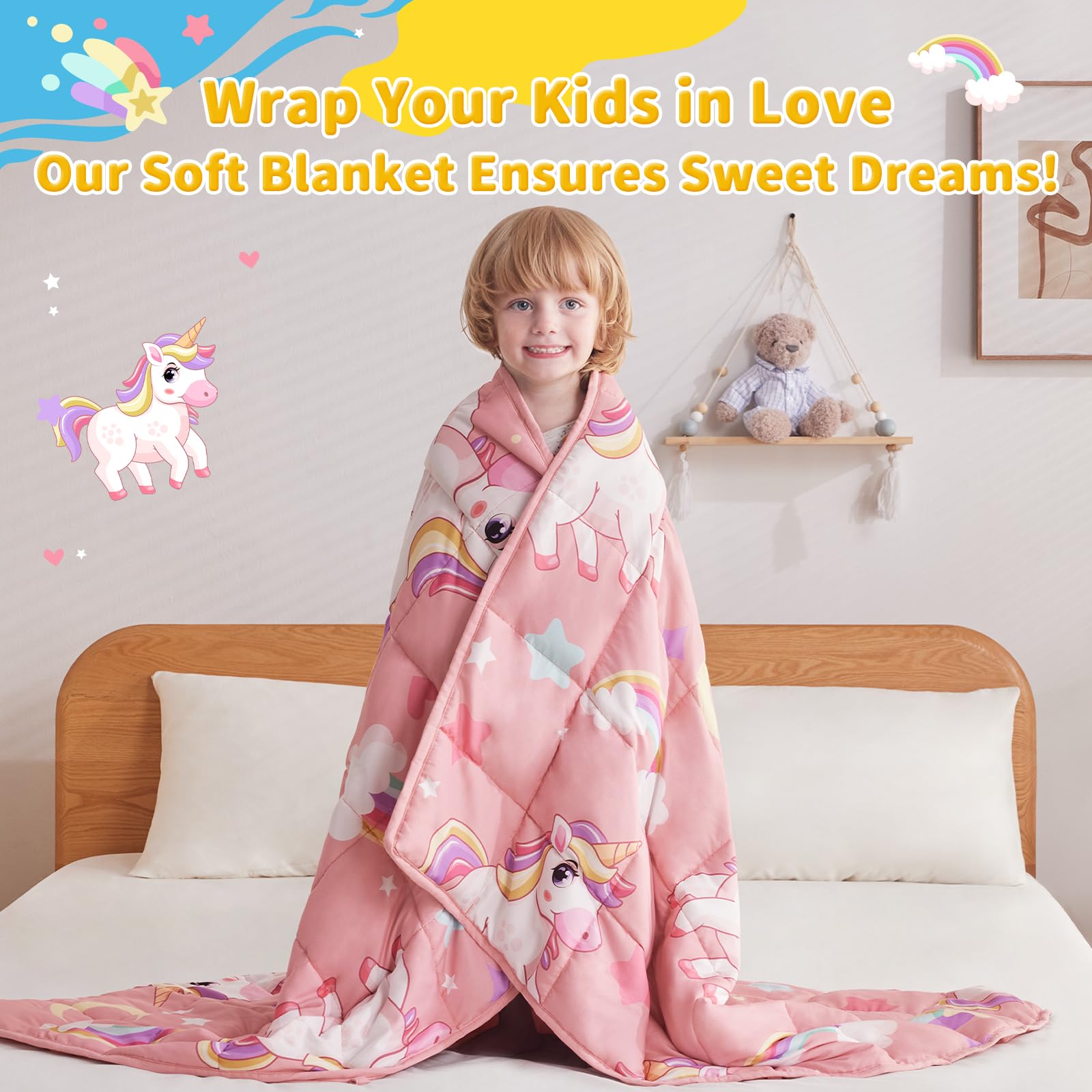 anfie blanket on child bedroom showing size and whimsical appeal