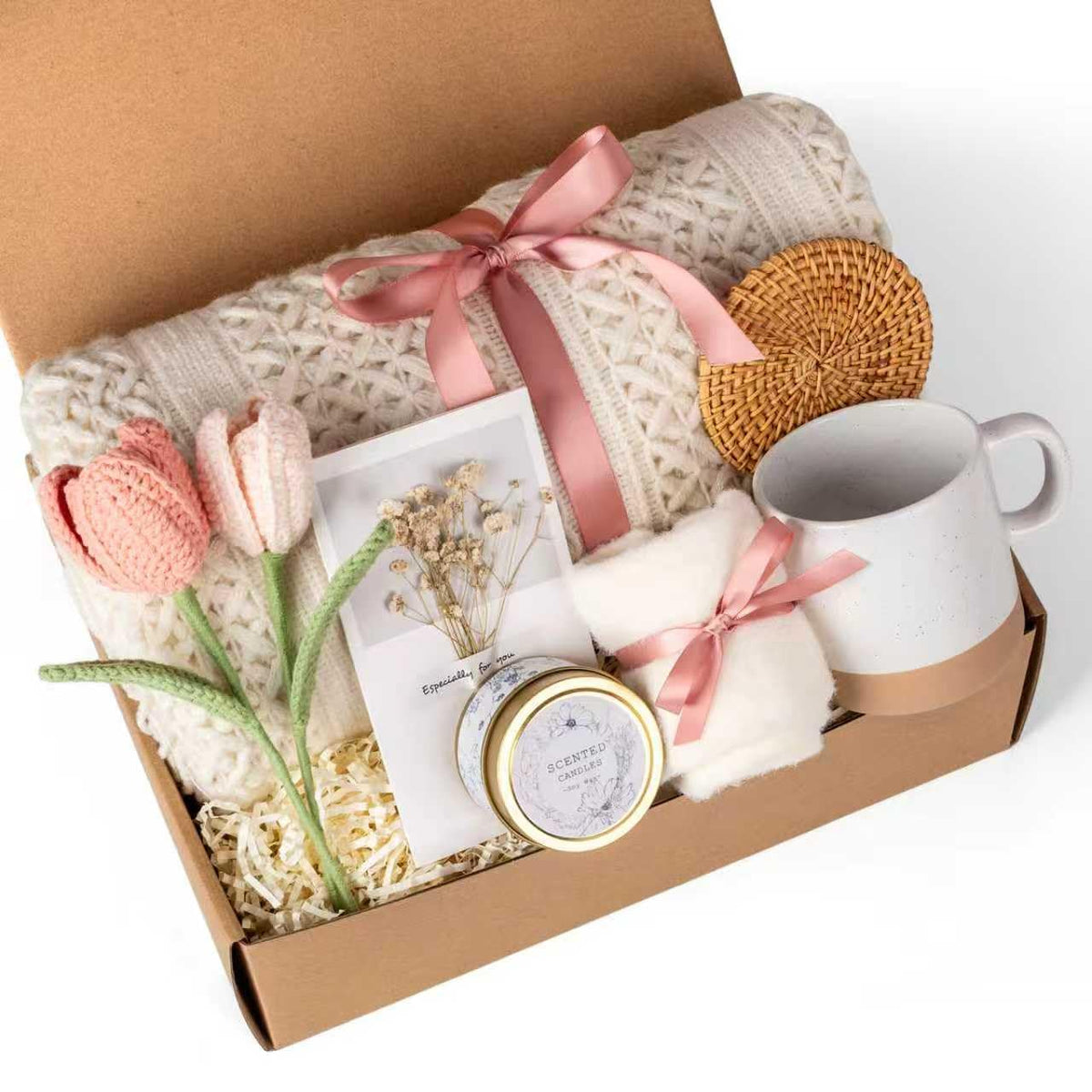 Anforsun front view of the gift basket packaged elegantly showing contents and presentation benefit
