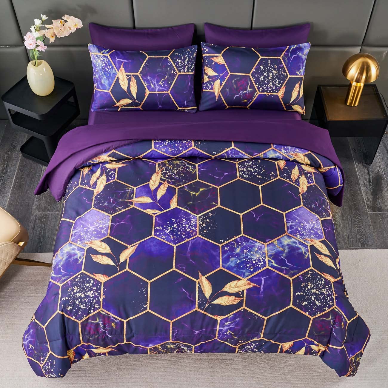 ANGIYUIN close-up of purple gold marble pattern highlighting decorative appeal