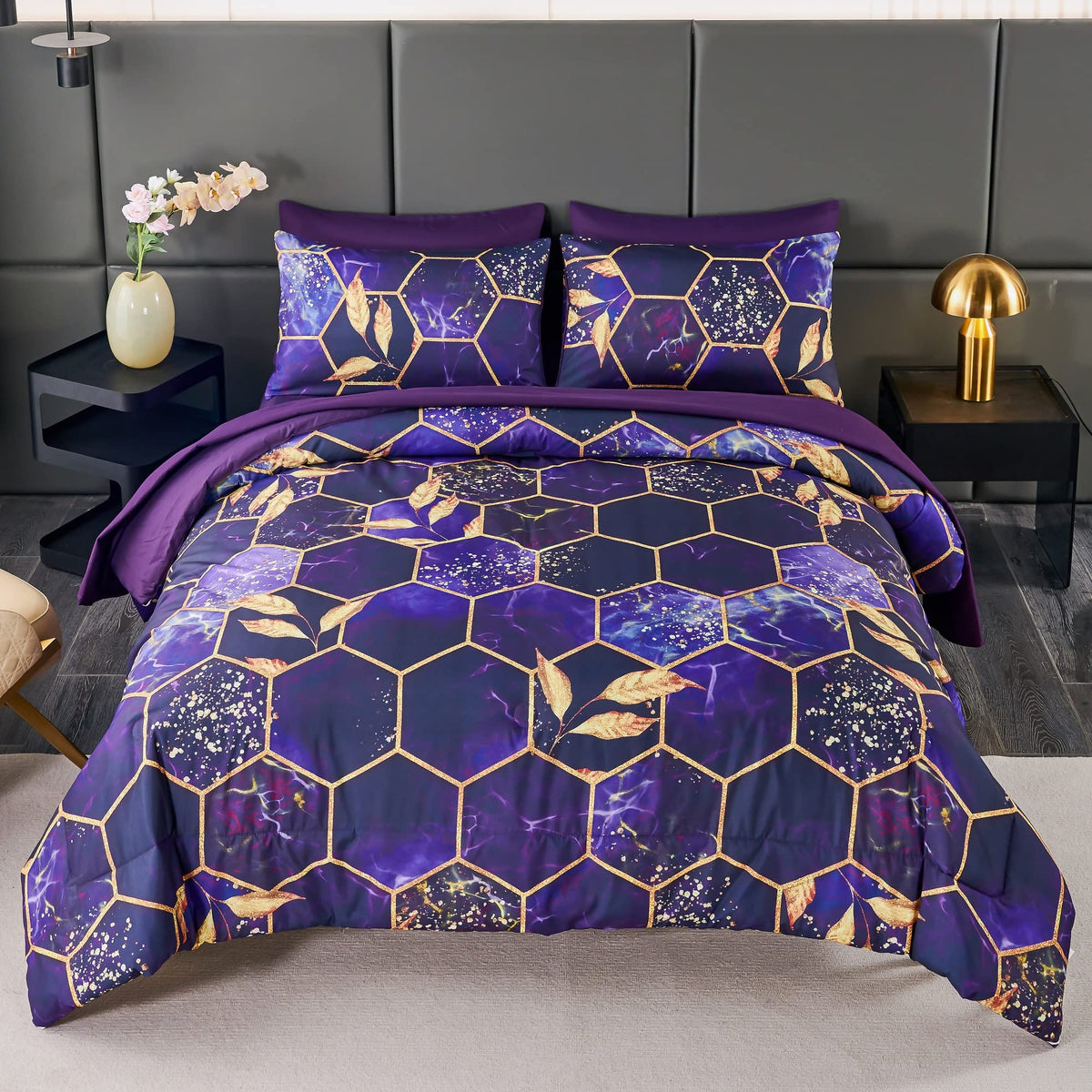 ANGIYUIN front view of boxed comforter set showing full contents and design benefit