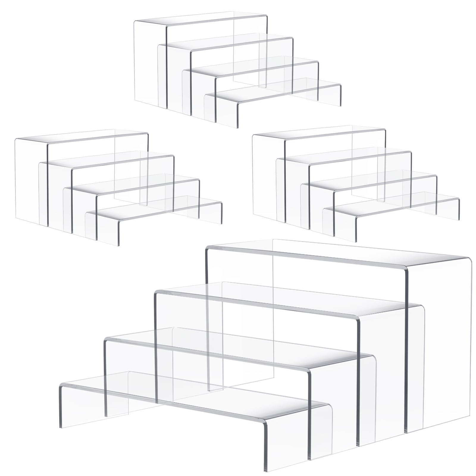 Anglelife clear acrylic risers front view showing neat 16-piece set and transparent benefit