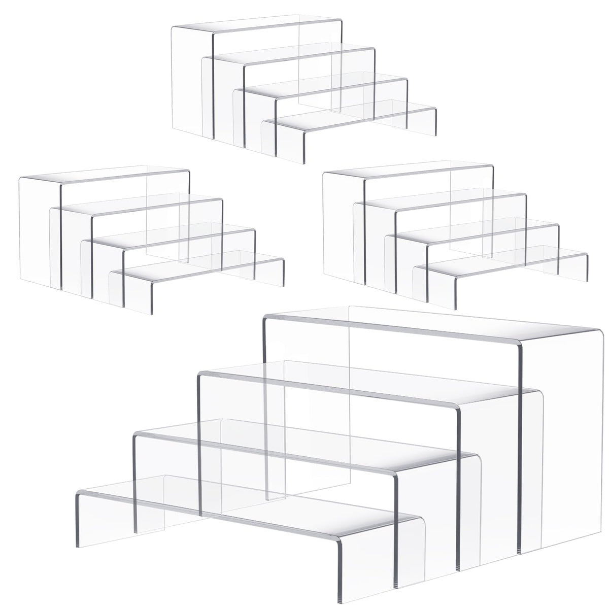 Anglelife clear acrylic risers front view showing neat 16-piece set and transparent benefit