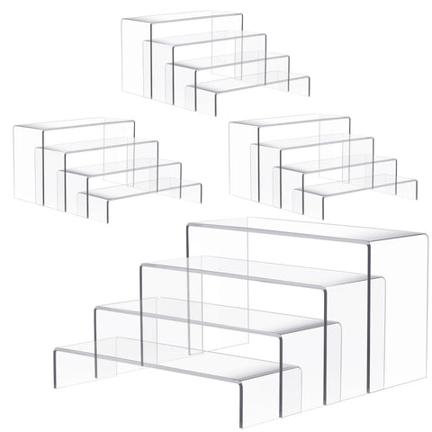 Anglelife clear acrylic risers front view showing neat 16-piece set and transparent benefit