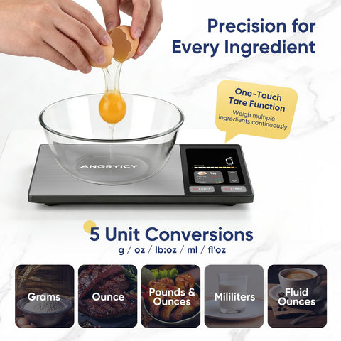 Angryicy scale weighing a bowl to show precise portion control benefit