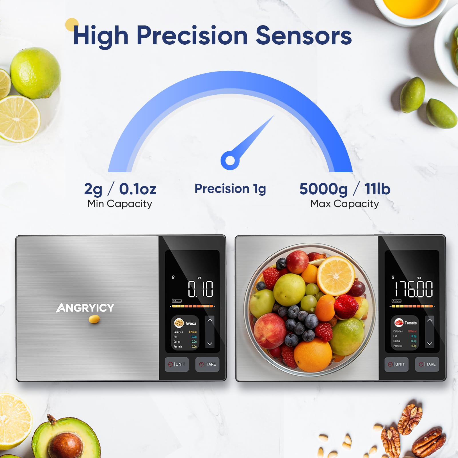 Angryicy touch-button controls shown for simple operation and fast tare benefit