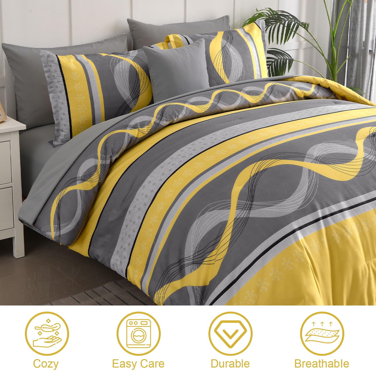 Anibedding comforter on king bed showing full coverage and scale